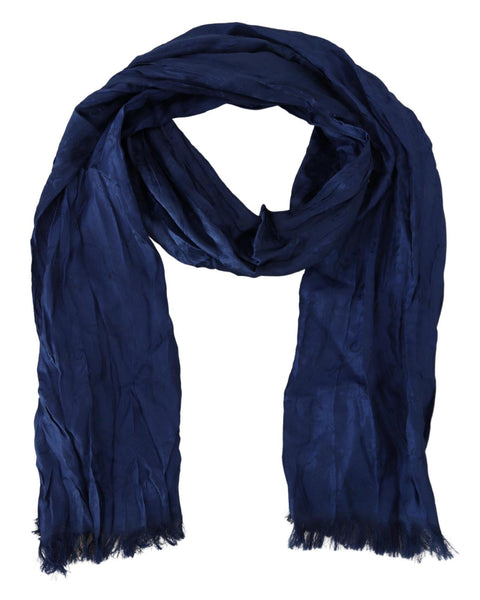 CNC Costume National Women's Blue Silk Fringe Scarf 175 x 30cm