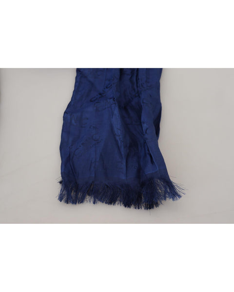 CNC Costume National Women's Blue Silk Fringe Scarf 175 x 30cm