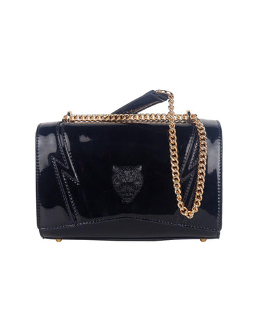 Plein Sport Black Polyethylene Patent Leather Effect Gold Chain Shoulder Bag Handbag