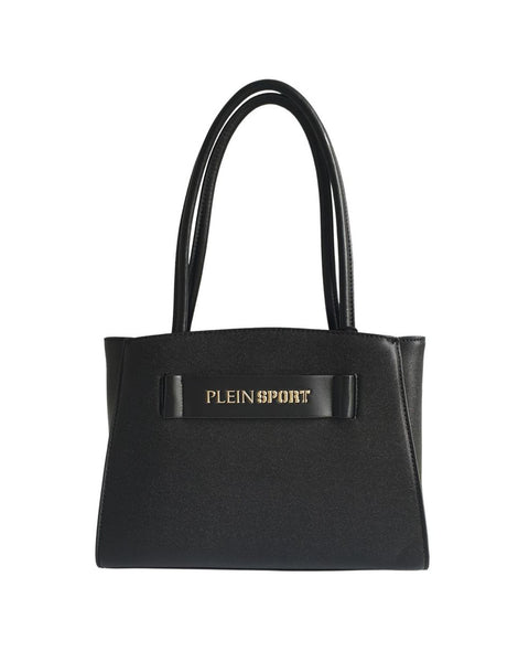 Plein Sport Black Polyurethane Front Logo Tote Bag Handbag