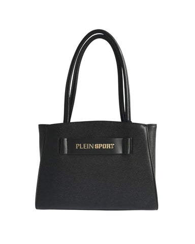 Plein Sport Black Polyurethane Front Logo Tote Bag Handbag