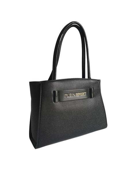 Plein Sport Black Polyurethane Front Logo Tote Bag Handbag