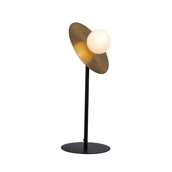 Semino Circular Brass Disc Table Lamp Light Black Base