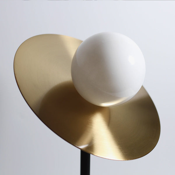 Semino Circular Brass Disc Table Lamp Light Black Base