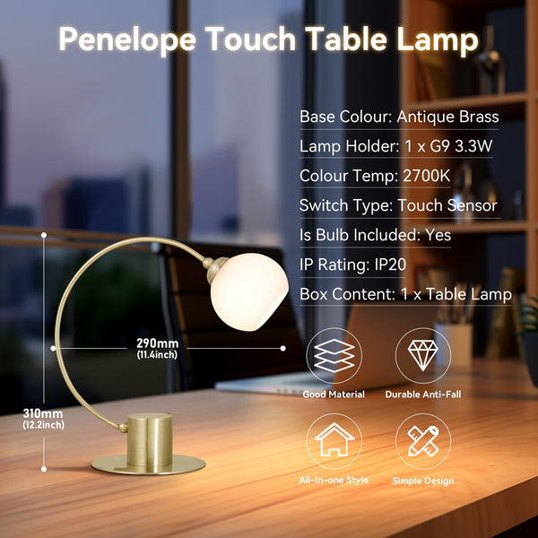 Penelope Touch Table Lamp Light Antique Brass Finish