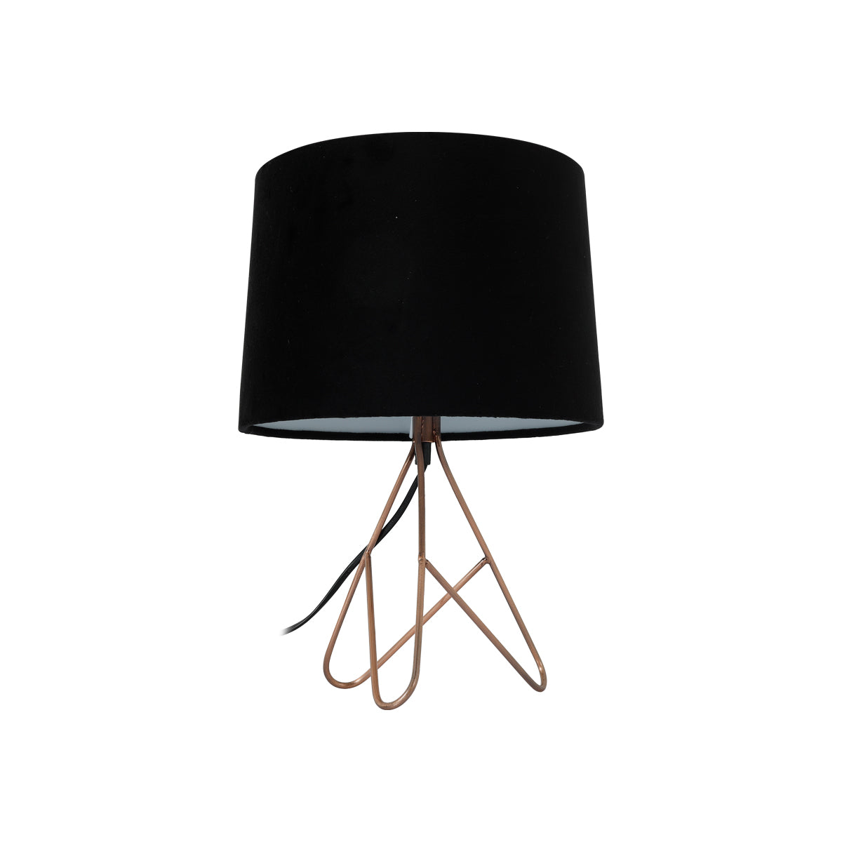 Belira Bedside Coffee Side Table Lamp Light Copper Base Black Drum Shade
