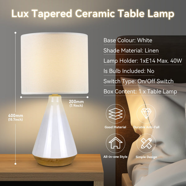 Lux Tapered Ceramic Table Side Lamp Light White