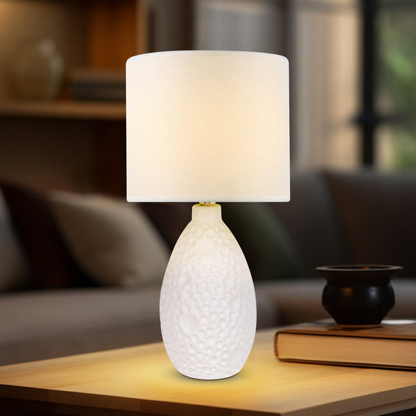 Hass Ceramic Textured Bubble Table Side Lamp Light Linen Shade White