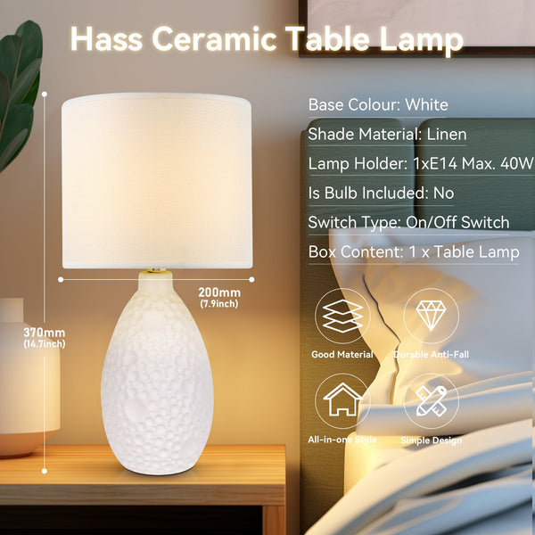 Hass Ceramic Textured Bubble Table Side Lamp Light Linen Shade White