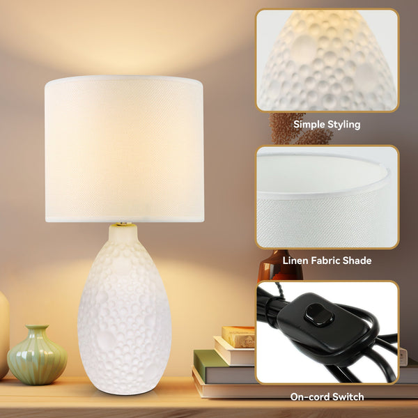 Hass Ceramic Textured Bubble Table Side Lamp Light Linen Shade White