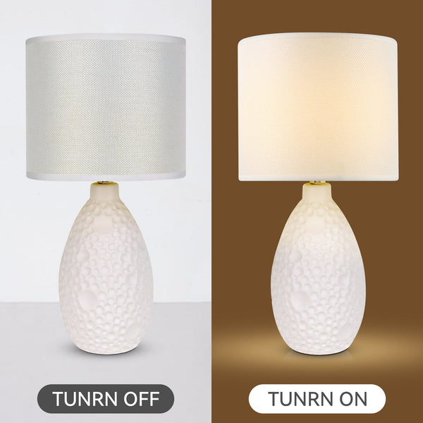 Hass Ceramic Textured Bubble Table Side Lamp Light Linen Shade White