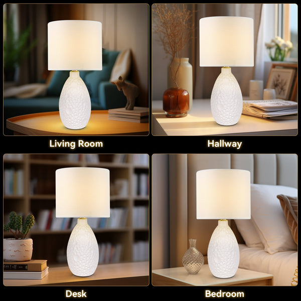 Hass Ceramic Textured Bubble Table Side Lamp Light Linen Shade White