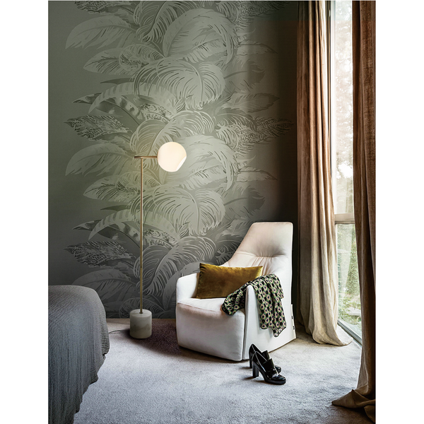Helium Floor Lamp Light Marble Base Gold Metal Stand Glass Shade White