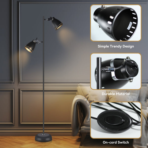 Audrey Twin Vertical Metal Floor Lamp Light Black 1.58m