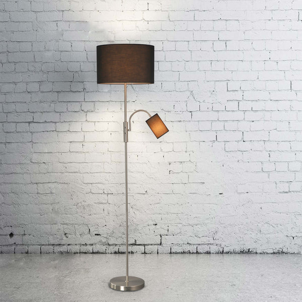Cylinya Mother Child Floor Lamp Light Chrome Base Drum Shade Black