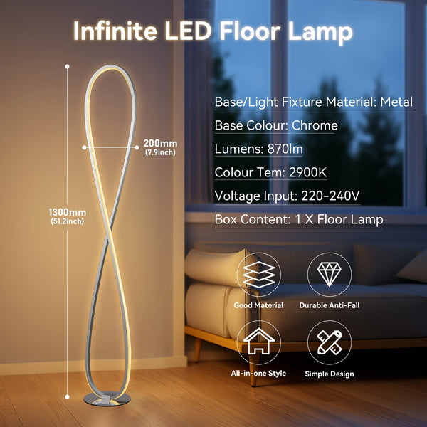 Infinite Loop LED Strip Floor Lamp Light Chrome