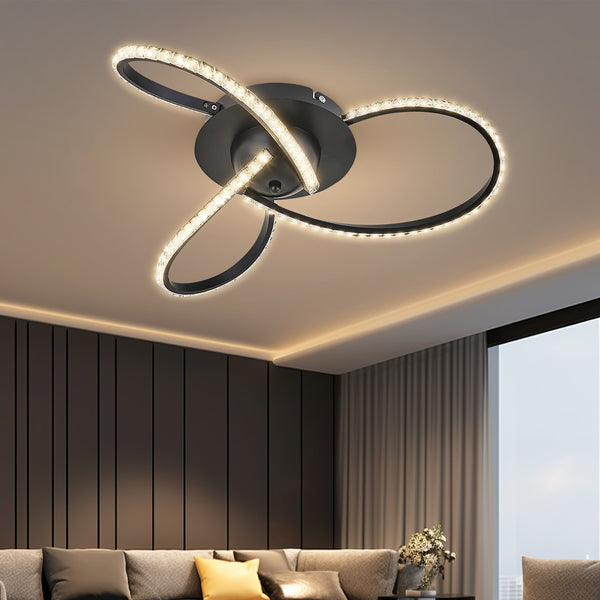 Irie Dimmable LED Ceiling Light 3 Strand Crystal Metal Black