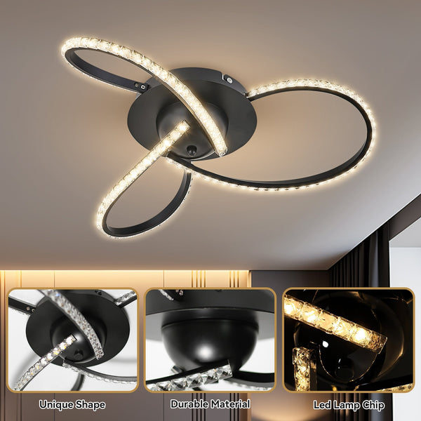 Irie Dimmable LED Ceiling Light 3 Strand Crystal Metal Black
