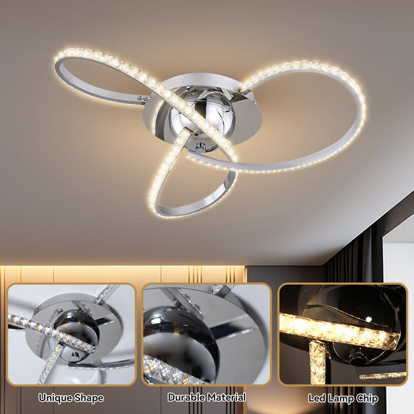 Irie Dimmable LED Ceiling Light 3 Strand Crystal Metal Chrome