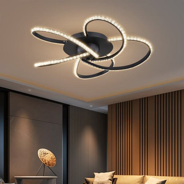 Irie Dimmable LED Ceiling Light 5 Strand Crystal Metal Black