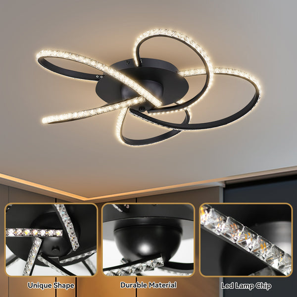 Irie Dimmable LED Ceiling Light 5 Strand Crystal Metal Black
