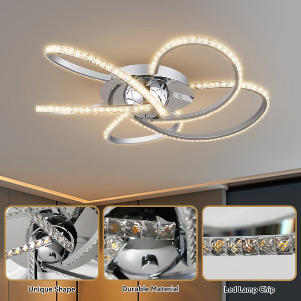 Irie Dimmable LED Ceiling Light 5 Strand Crystal Metal Chrome