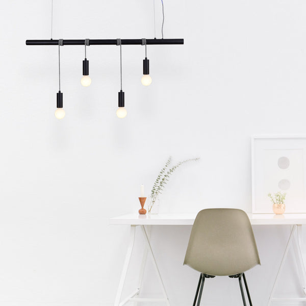 Bikkel 4 Light Metal Bar Pendant Ceiling Lamp Adjustable Height Black