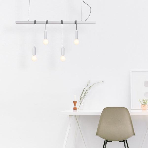 Bikkel 4 Light Metal Bar Pendant Ceiling Lamp Adjustable Height White