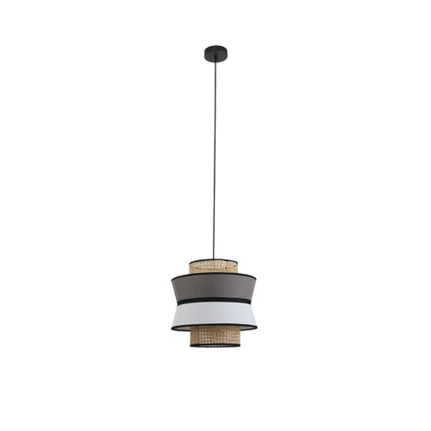 Vaclava Rattan Pendant Ceiling Light Lamp Black Base White Grey Shade