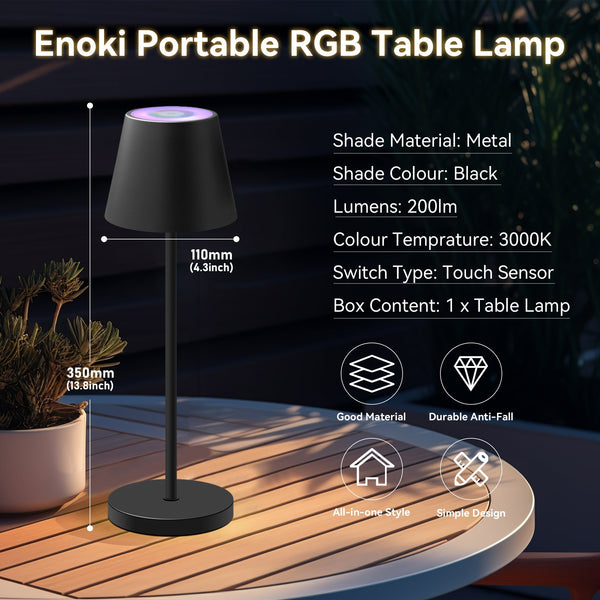 Enoki Dimmable Portable Indoor Outdoor RGB Table Lamp Light Battery Black