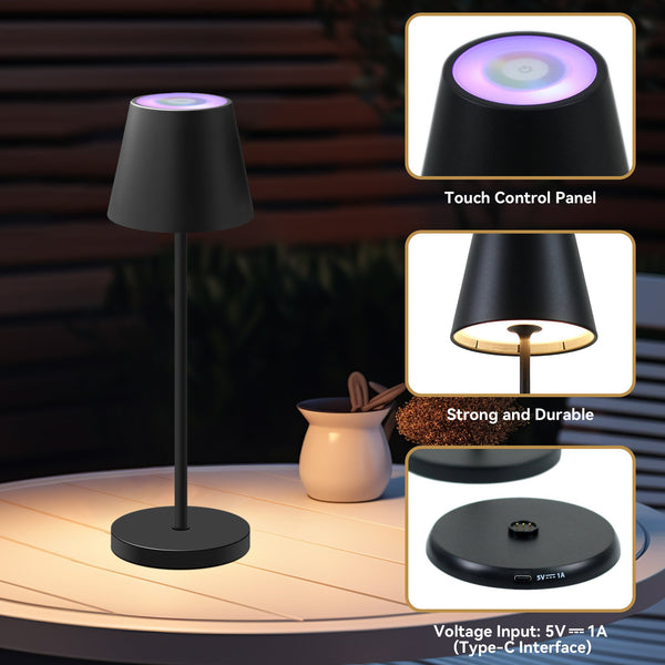 Enoki Dimmable Portable Indoor Outdoor RGB Table Lamp Light Battery Black