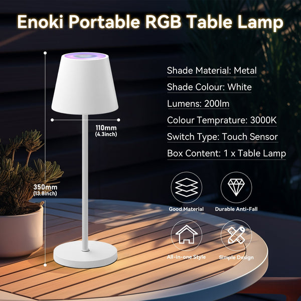 Enoki Dimmable Portable Indoor Outdoor RGB Table Lamp Light Battery White