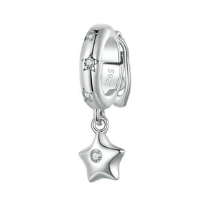 Platinum Plated Sterling Silver Crystal Zircon Star Spacer Bead Charm Bracelet