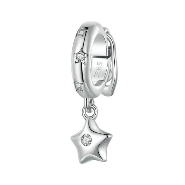 Platinum Plated Sterling Silver Crystal Zircon Star Spacer Bead Charm Bracelet