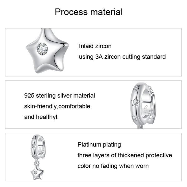 Platinum Plated Sterling Silver Crystal Zircon Star Spacer Bead Charm Bracelet