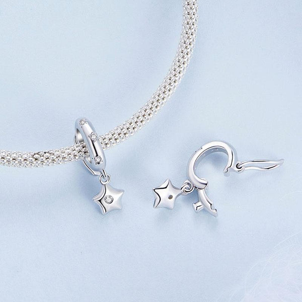 Platinum Plated Sterling Silver Crystal Zircon Star Spacer Bead Charm Bracelet