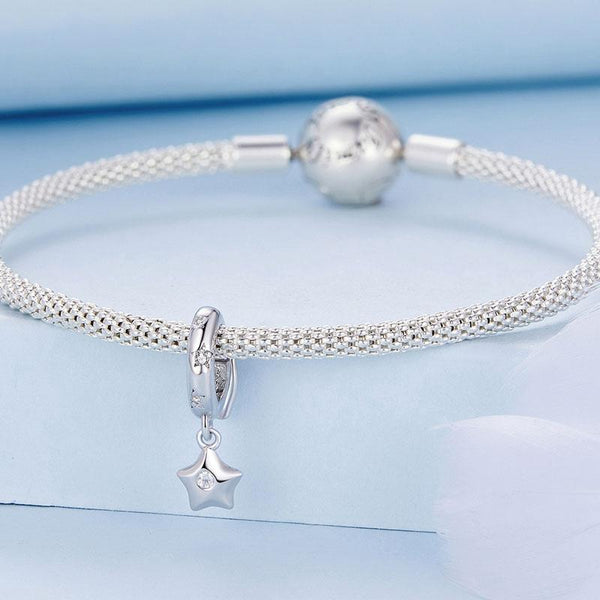 Platinum Plated Sterling Silver Crystal Zircon Star Spacer Bead Charm Bracelet