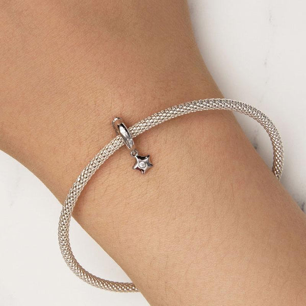 Platinum Plated Sterling Silver Crystal Zircon Star Spacer Bead Charm Bracelet