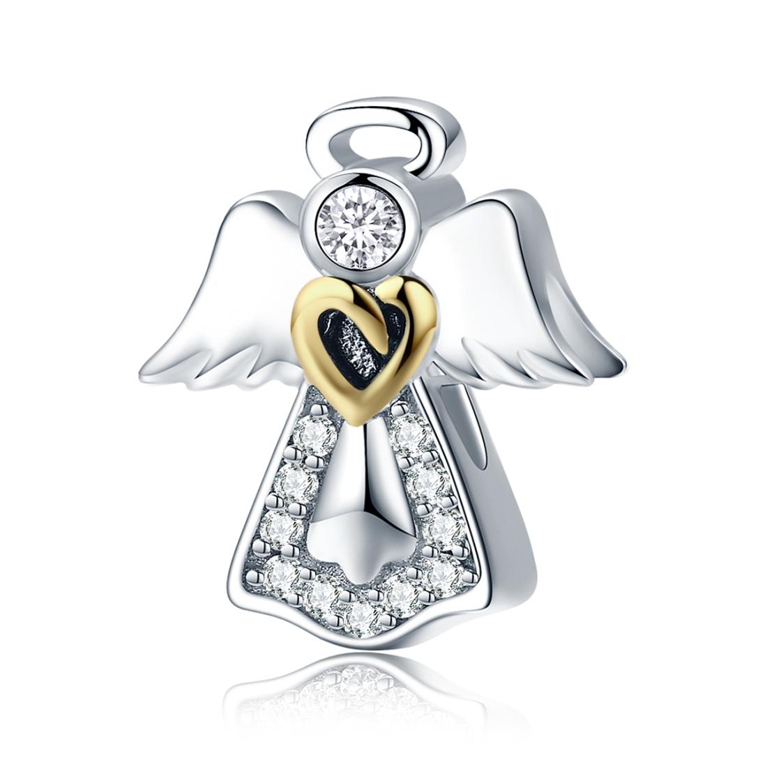 Guardian Angel Platinum Gold Plated Sterling Silver CZ Bead Charm Bracelet Necklace