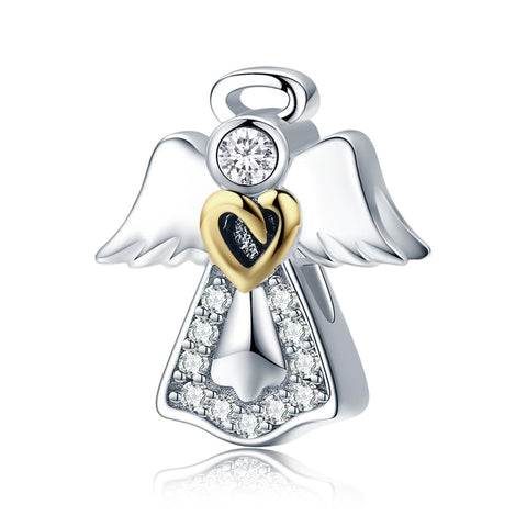Guardian Angel Platinum Gold Plated Sterling Silver CZ Bead Charm Bracelet Necklace