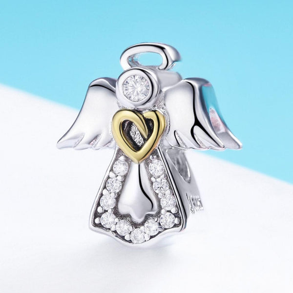 Guardian Angel Platinum Gold Plated Sterling Silver CZ Bead Charm Bracelet Necklace