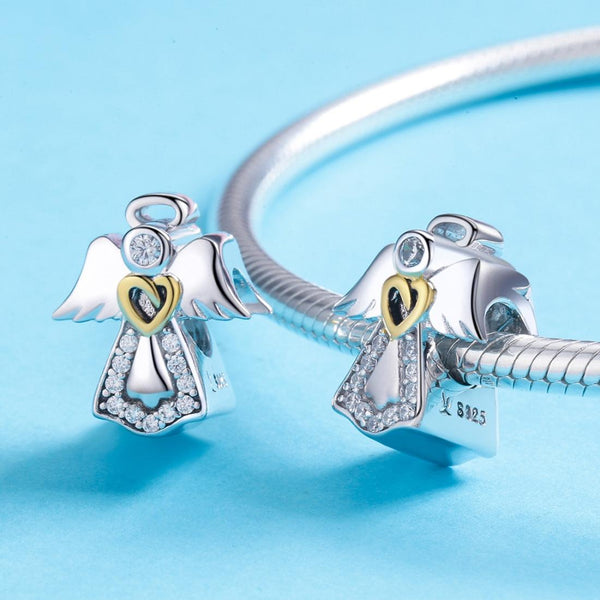 Guardian Angel Platinum Gold Plated Sterling Silver CZ Bead Charm Bracelet Necklace