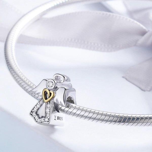 Guardian Angel Platinum Gold Plated Sterling Silver CZ Bead Charm Bracelet Necklace