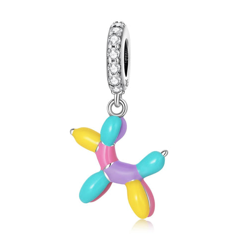 Balloon Dog Enamel Sterling Silver Zircon CZ Bead Charm Bracelet Necklace