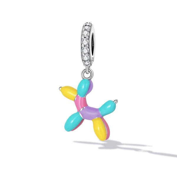 Balloon Dog Enamel Sterling Silver Zircon CZ Bead Charm Bracelet Necklace