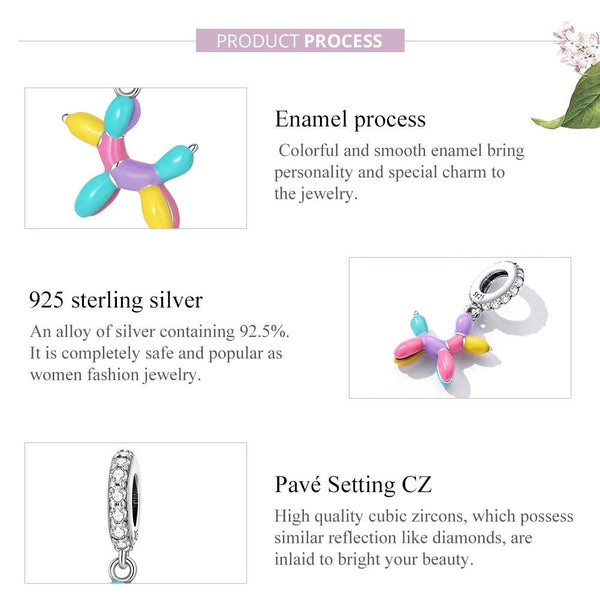 Balloon Dog Enamel Sterling Silver Zircon CZ Bead Charm Bracelet Necklace
