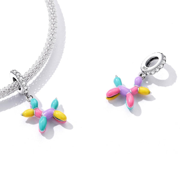 Balloon Dog Enamel Sterling Silver Zircon CZ Bead Charm Bracelet Necklace