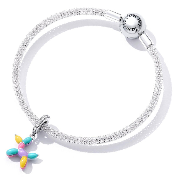 Balloon Dog Enamel Sterling Silver Zircon CZ Bead Charm Bracelet Necklace