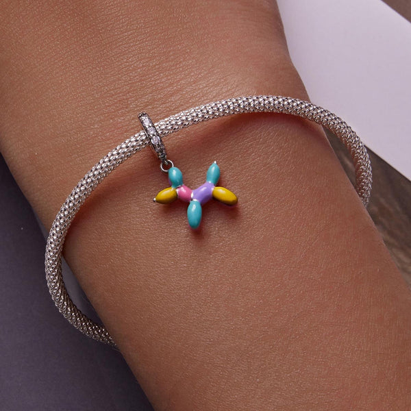 Balloon Dog Enamel Sterling Silver Zircon CZ Bead Charm Bracelet Necklace