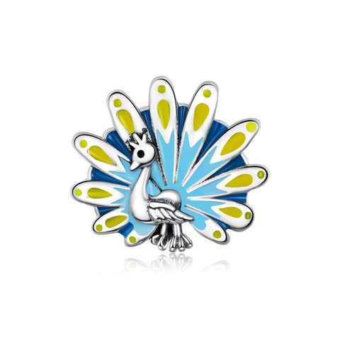 Peacock Enamel Sterling Silver Bead Charm Pendant Bracelet Necklace